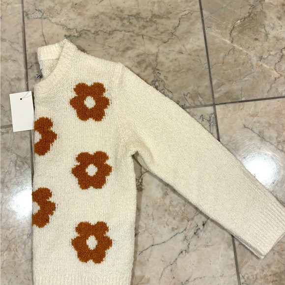 Crewcuts Girls Cozy Sweater, brand new! Ivory with brown/tan flowers - Picture 4 of 4